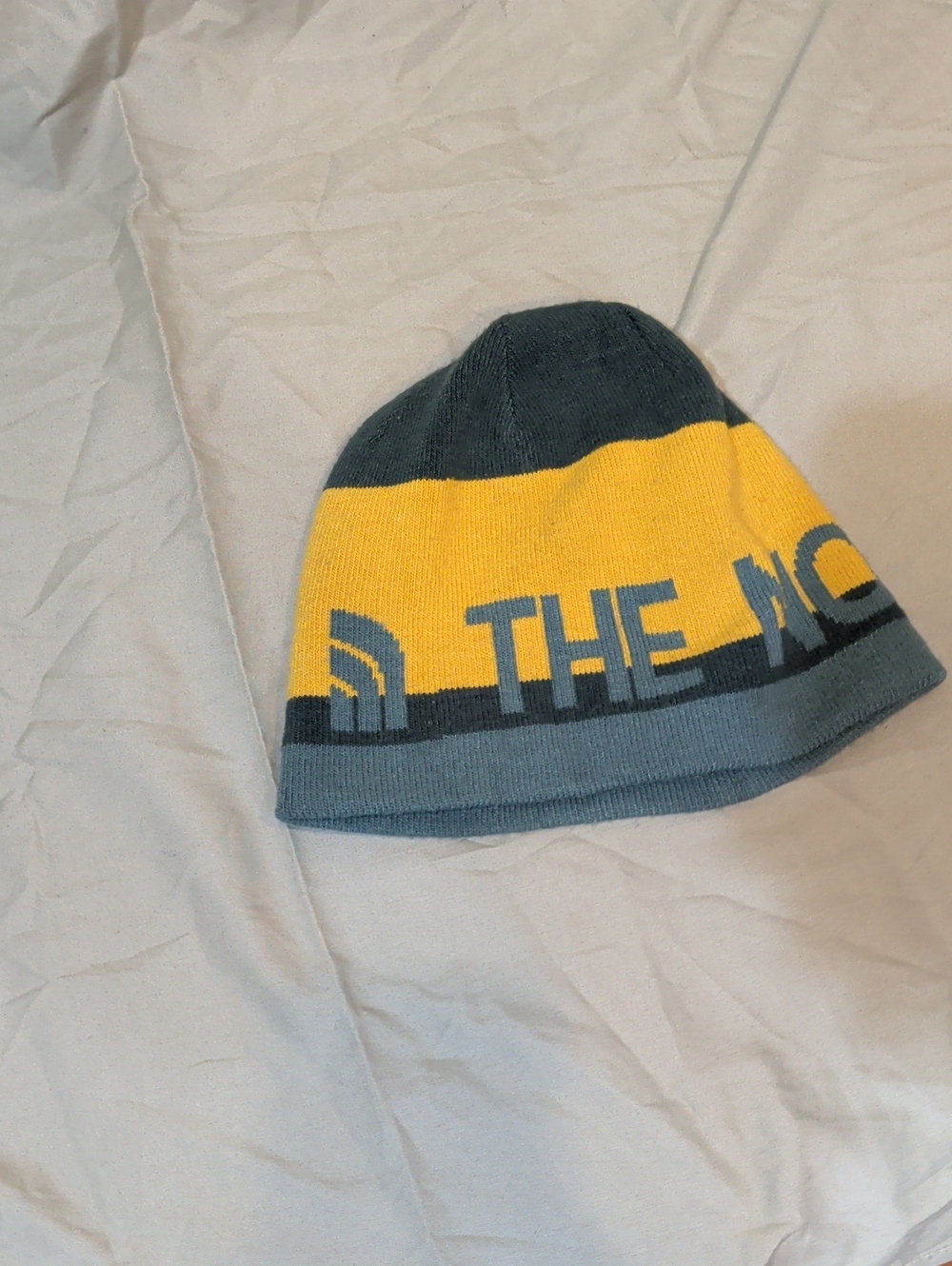 The North Face Kids Yellow and Gray Logo Knit Beanie